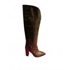 NEW PARIS TEXAS women's python printed leather shaped knee boot in marrone